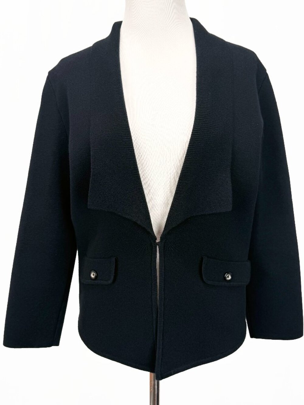 White House Black Market Women's Size M Black Knit Jacket Cardigan 3/4 Sleeves